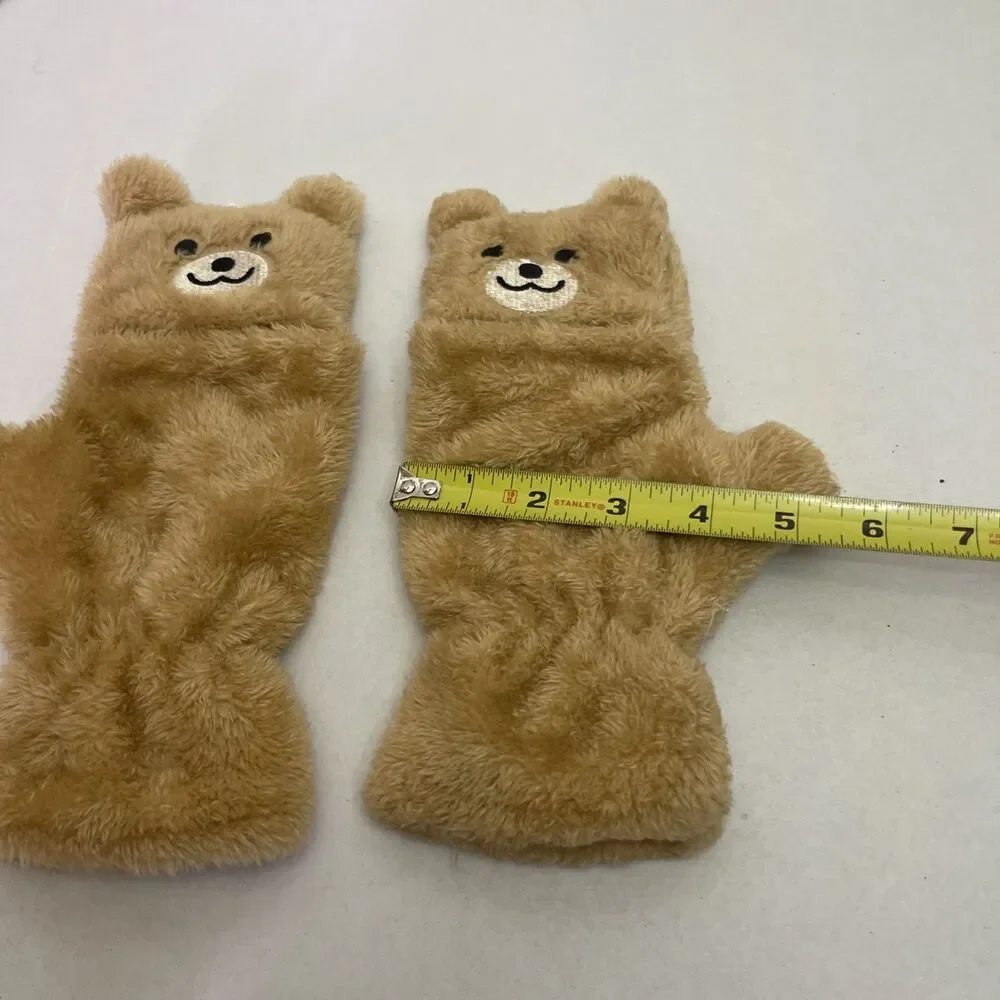 Daiso Eco Teddy Bear Mittens 2 Way Fingerless Japan